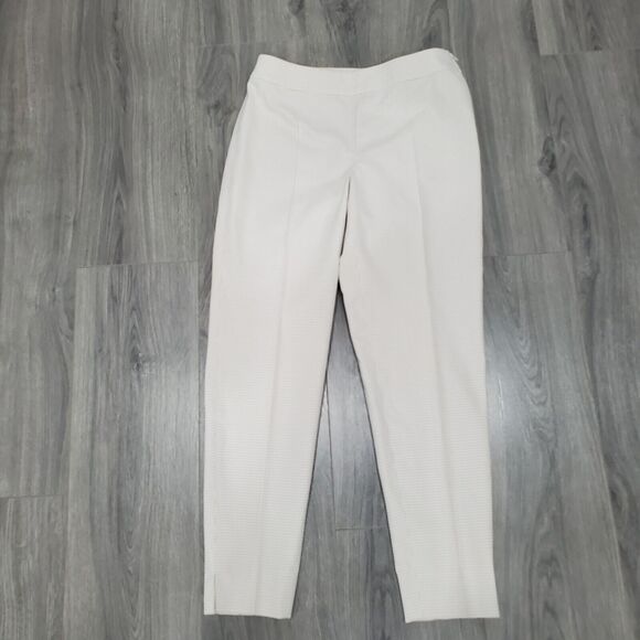 St John Pants Women's 4 Emma Trouser Ankle Cream Check Tapered Front Seam Office